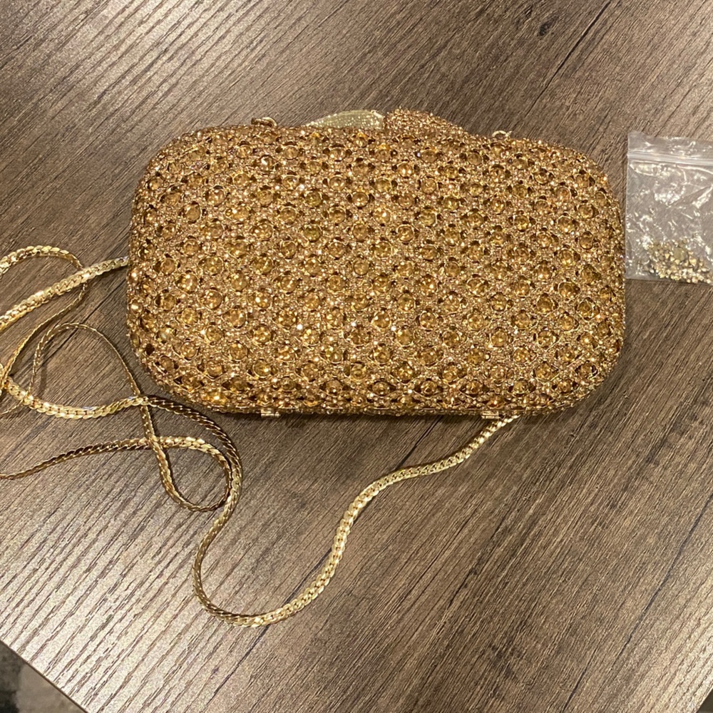 LUXMOB Elegant Gold Crystal Evening Clutch